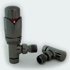 Realm Angled TRV Black Nickel Thermostatic Radiator Valves Set