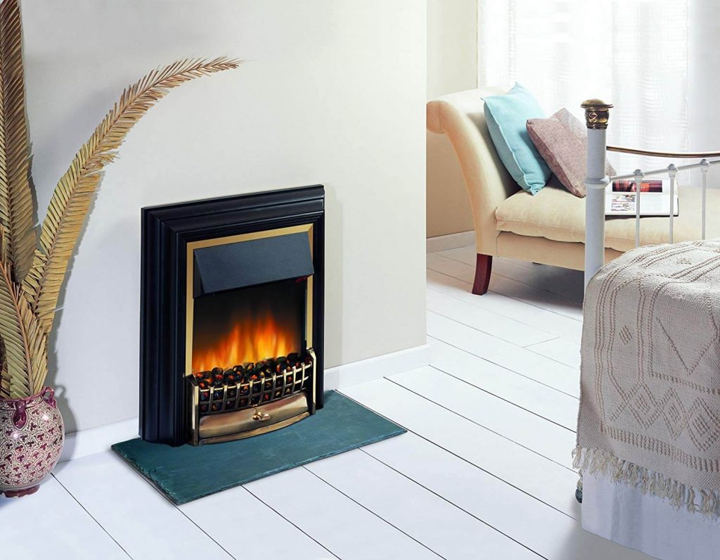 Electric fireplace installation in a living room wall