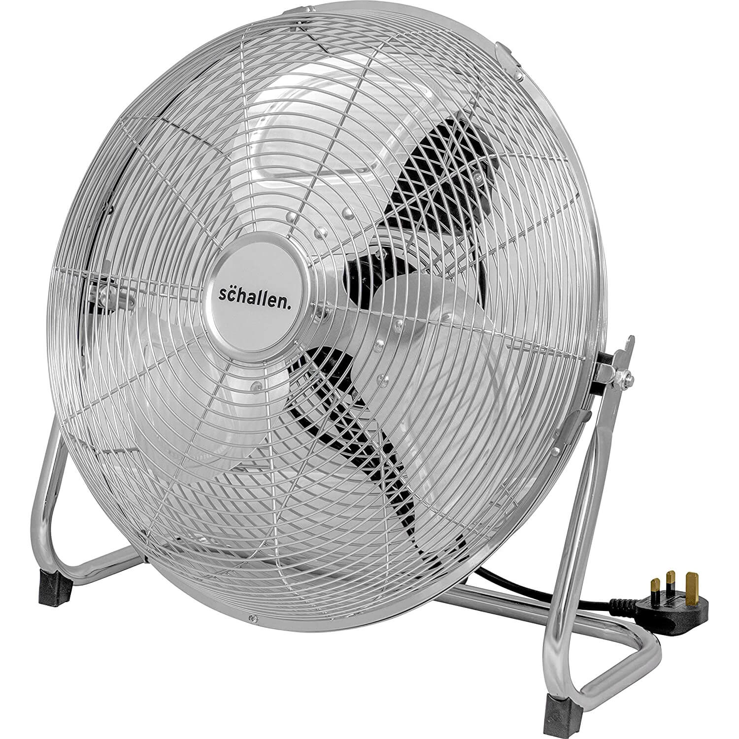 Schallen Chrome Silver Metal High Velocity Cold Air Circulator Adjustable Floor Fan