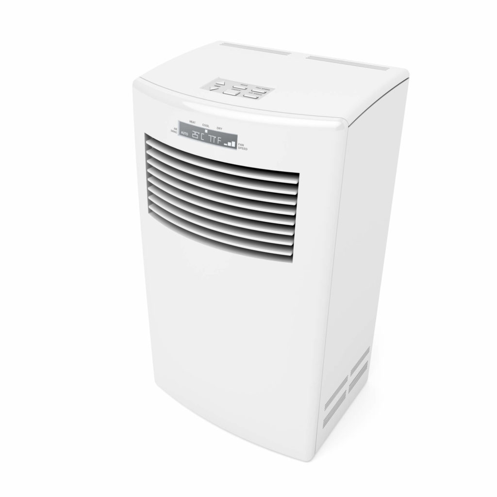 Portable air conditioner hose positioned near a window