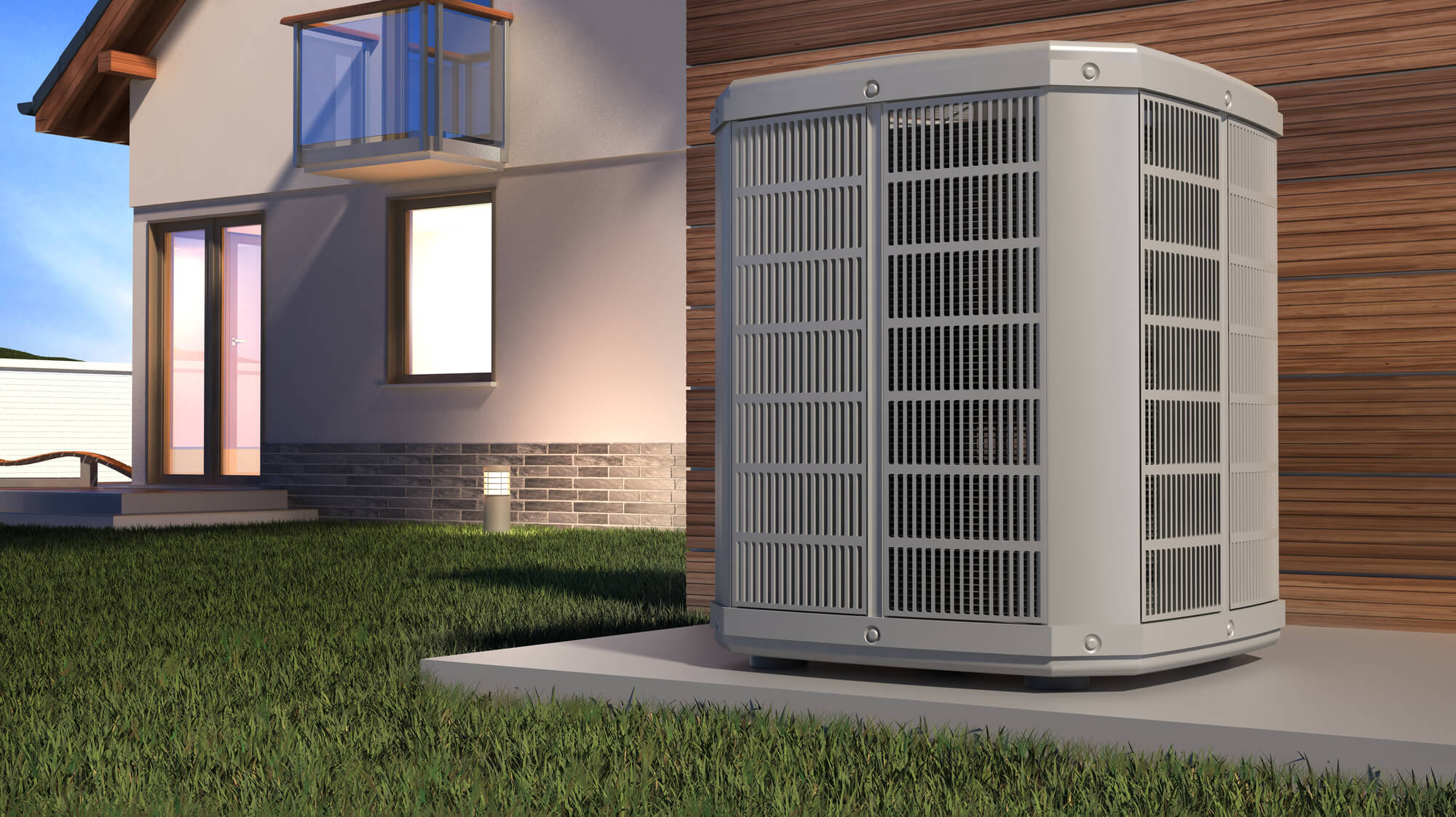 Air source heat pump installed outside a house
