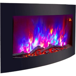 TruFlame 89.2cm Curved Black Glass Wall Mounted Electric Fire